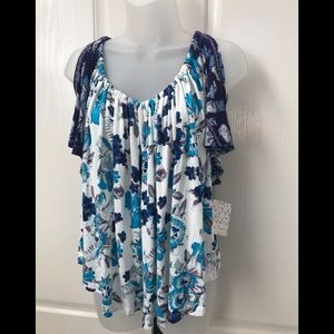 NWT FREE PEOPLE Blue Floral Cold Shoulder Top S